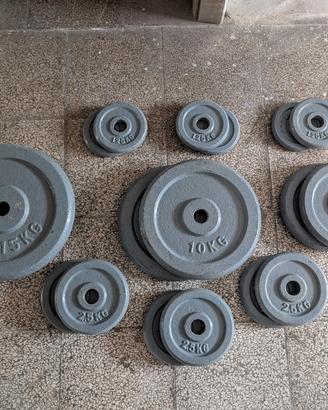 Pesi e bilanciere dritto e curvo più manubri 