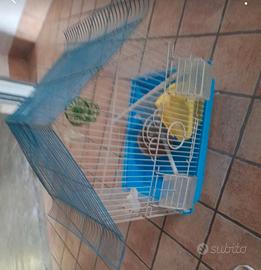 Gabbia canarini con abbeveratoio, mangiatoie, pisc