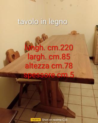 Tavolo in legno massello e 10 sedie in legno abete