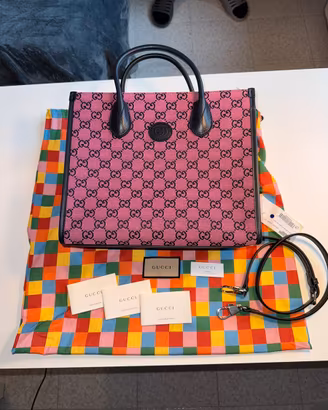 Borsa Gucci Tote Piccola GG Multicolor Rosa/Nera