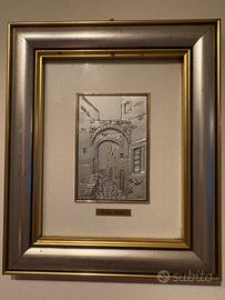 Quadro Borgo Antico, placcato Argento e oro, c. g