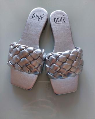 Ciabattine ovyé in pelle argento n. 37 nuove