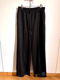 Pantalone nero gessato con coulisse in vita