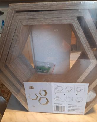 Tris Mensole esagonali legno  rovere