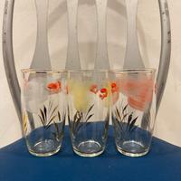 Tris Bicchieri Vintage Anni '60 Fiori e Oro