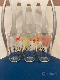 Tris Bicchieri Vintage Anni '60 Fiori e Oro