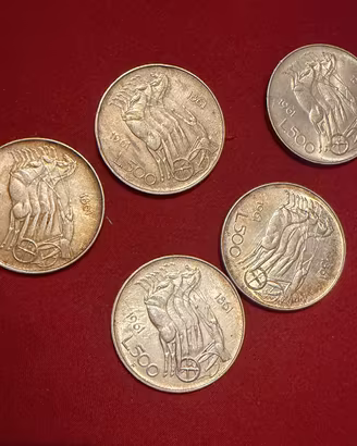 Lotto 5 Monete Argento 500 Lire 1961 "Biga"