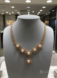 Collana Perle vere di fiume elegante oro avorio 