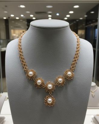 Collana Perle vere di fiume elegante oro avorio 