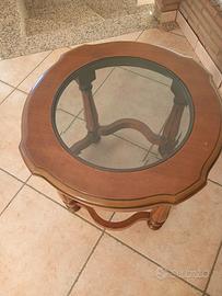 Tavolino in arte povera e vetro pesante