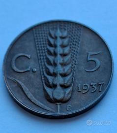 Moneta regno 5 centesimi spiga 1937 rara