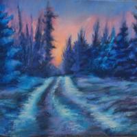 dipinto a pastello paesaggio invernale neve