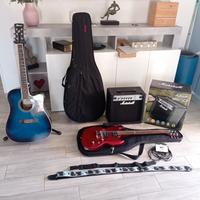 chitarra  elettrica + acustica + accessori 