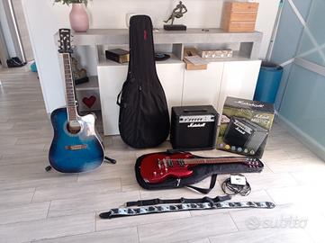 chitarra  elettrica + acustica + accessori 