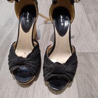 Zeppe nere con tacco in paglia nr 40