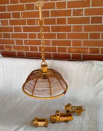 Lampada in bamboo e legno - artigianale - nuovo