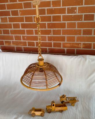Lampada in bamboo e legno - artigianale - nuovo