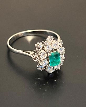 Anello Margherita Oro 18kt con Smeraldo e Diamanti