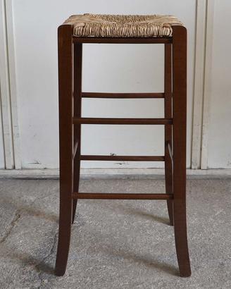 Sgabello in legno h67 noce scuro seduta paglia 10