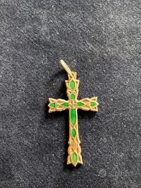 Croce in argento 925 con smalto verde – mai usata
