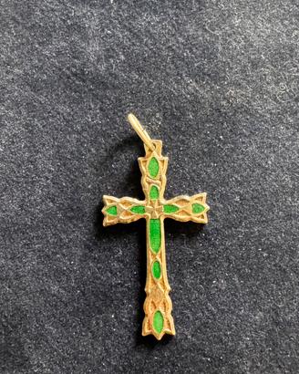 Croce in argento 925 con smalto verde – mai usata