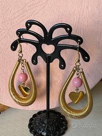 Orecchini vintage anni 90 dorati spirale cuoricini