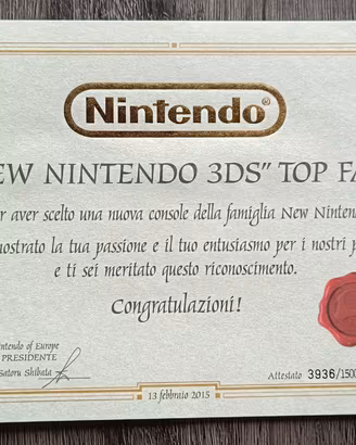 CERTIFICATO NEW NINTENDO 3DS TOP FAN - 3936/15000 