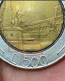 Errore conio centratura 500 lire 1988
