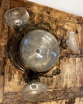 Lampadario a Soffitto in Vetro e Bronzo