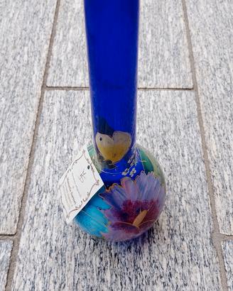 vaso in vetro blu cobalto dipinto a mano 