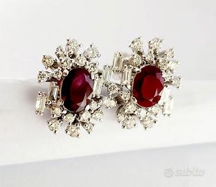 Orecchini bottone Rubino e Diamante Oro 18kt-750