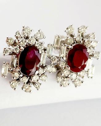Orecchini bottone Rubino e Diamante Oro 18kt-750