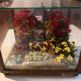 2 Composizioni di fiori essicati in teca di vetro