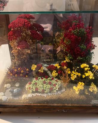 2 Composizioni di fiori essicati in teca di vetro