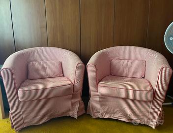 Coppia di poltrone a righe rosse e bianche - usate