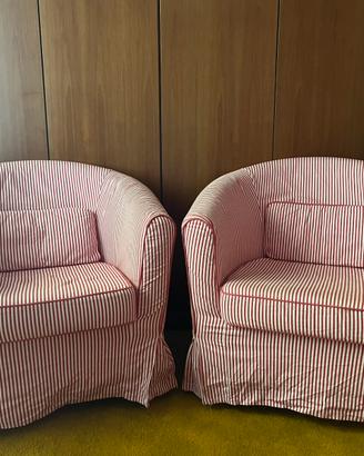Coppia di poltrone a righe rosse e bianche - usate