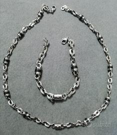 Set collana e bracciale acciaio con brillantino