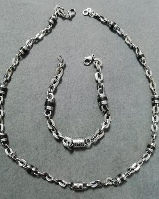 Set collana e bracciale acciaio con brillantino