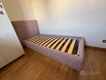 Letto singolo imbottito rosa cipria – PERFETTO