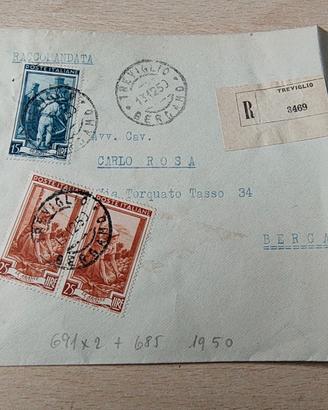 Raccomandata 1950 TREVIGLIO per BERGAMO - "Italia