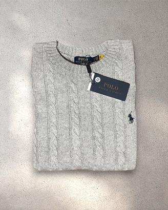 Ralph Lauren Maglione a Trecce Grigio Cavallo Nero