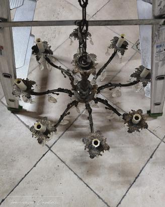lampadario ottone con pendenti a goccia