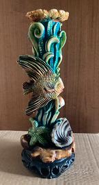Portacandele con decorazioni marine alto 32 cm