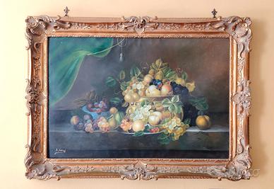 Elegante Natura Morta con Frutta - Olio su Tela
