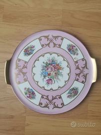 Vassoio Vintage Limoges Porcellana Rosa Oro Dipint