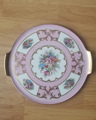 Vassoio Vintage Limoges Porcellana Rosa Oro Dipint
