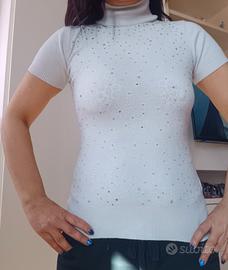 Maglia Sottogiacca Bianco Panna con Strass e Perli