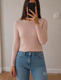 Top manica lunga H&M rosa cotone tg M