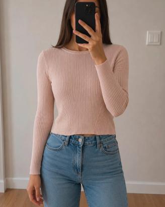 Top manica lunga H&M rosa cotone tg M
