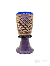 Calice Murano Vetro Blu Smalti Oro 900 Vintage